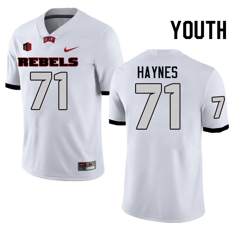 Youth #71 Ed Haynes UNLV Rebels College Football Jerseys Stitched-White